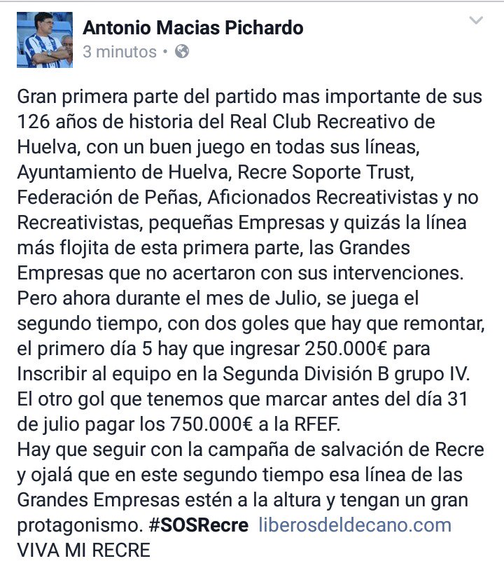 ANTONIOMACIASPI's tweet photo. Este partido lo vamos a ganar @recreoficial #SOSRecre @LiberosDecano @FdP_RCRH https://t.co/w7zzecV4Oa