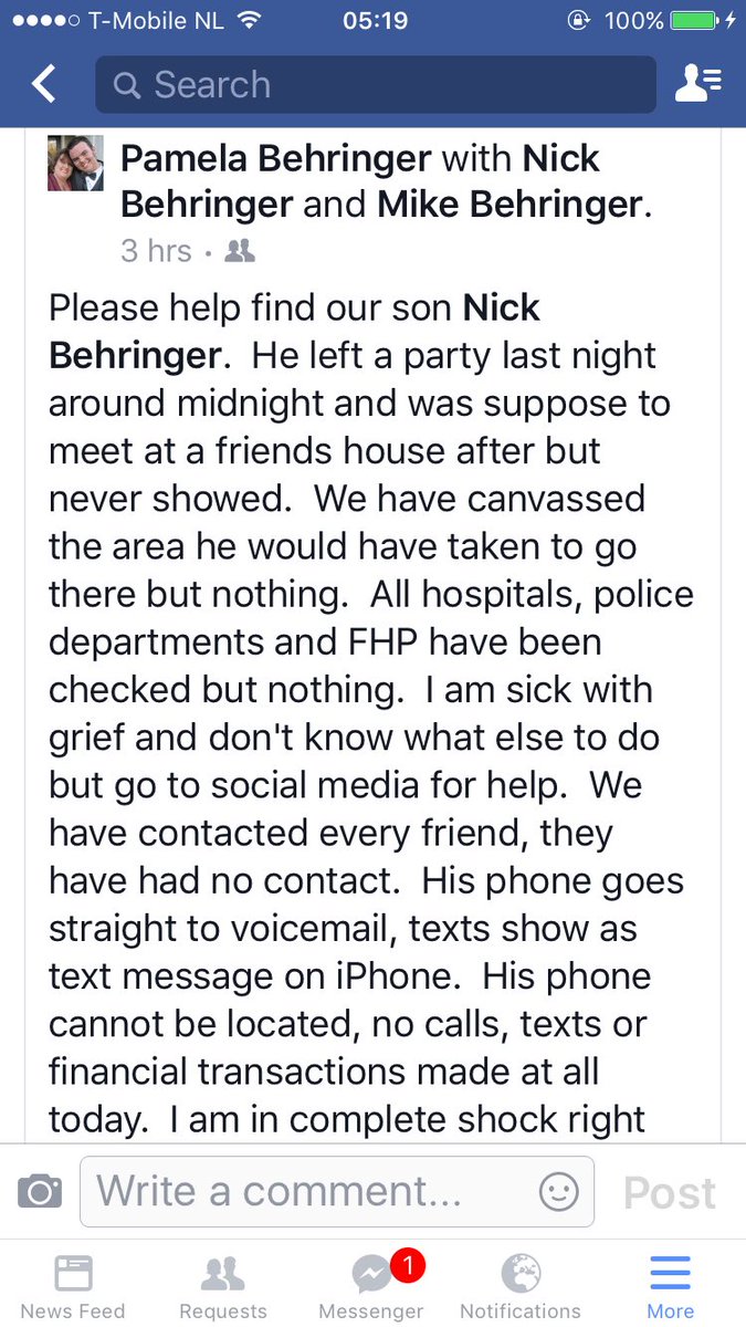 laurakorf's tweet photo. Facebook post has 1,5K shares, he still isn't found! keep spreading the word! we need him back! #FindNickBehringer https://t.co/a32RK47wE9