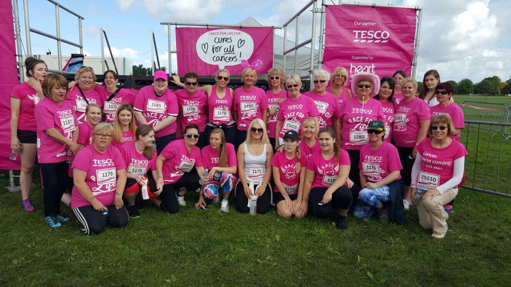 tesconailsea's tweet photo. Massive well done to all our colleagues who ran the race for life today, in aid of Cancer research uk.  #proud https://t.co/8crEJHulW4