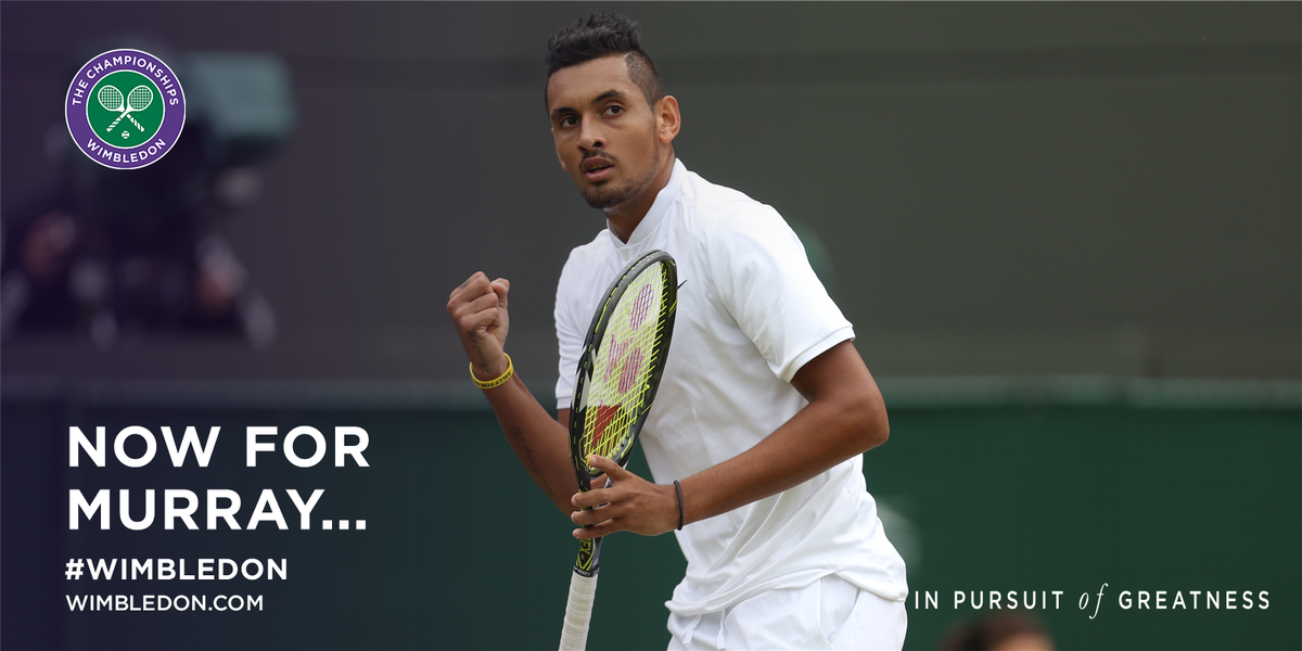 Wimbledon's tweet photo. Third #Wimbledon appearance.
Third trip to the fourth round.

Nick Kyrgios downs Feliciano Lopez 6-3, 6-7, 6-3, 6-4 https://t.co/rrb2yd8nr1