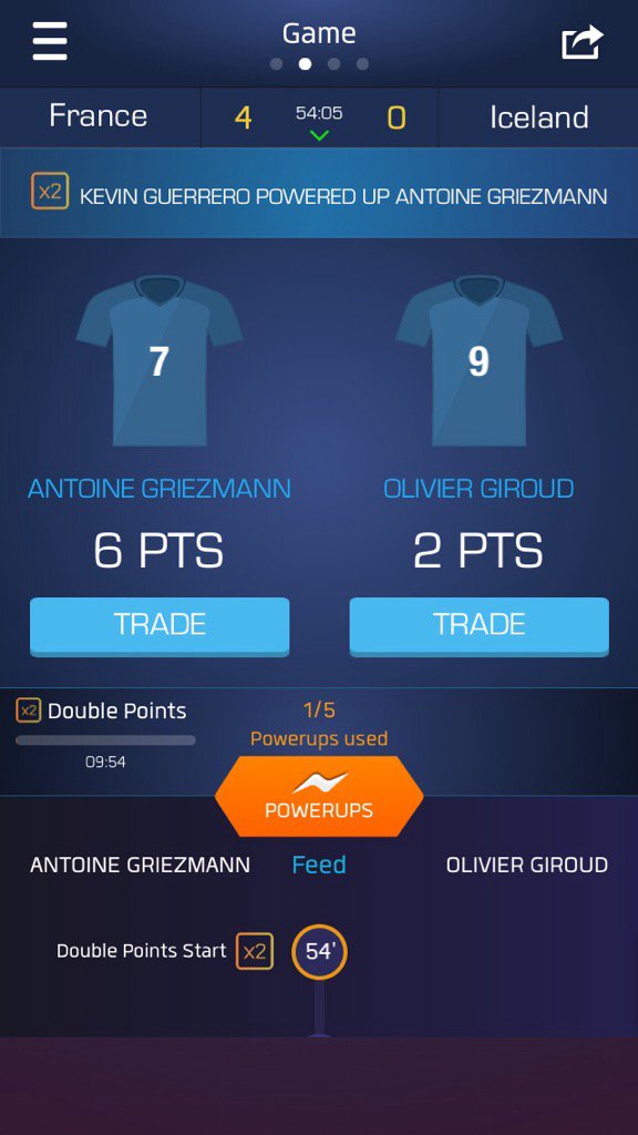 ToppsKick_Shop's tweet image. Just used my Double Up on Antoine Griezmann on @ultimatefanlive for #FRA vs #ISL bnc.lt/m/1rnwudnR9t