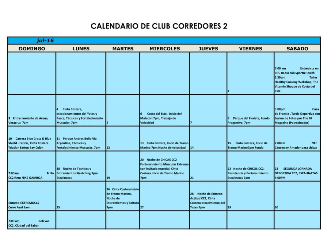 clubcorredores2's tweet photo. Nuestro calendario del mes de julio. Para que puedas programar tus entrenos @SportsandHealth @vspty #actitudcc2 https://t.co/Ob9faHGbkb