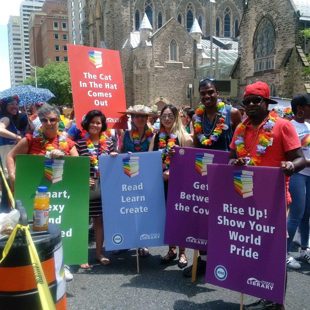 torontolabour's tweet photo. The Cat in the Hat Comes Out?!!! @Local4948 out in force at #PrideTO #solidarity #labourpride https://t.co/s3Yc2mY2Wi