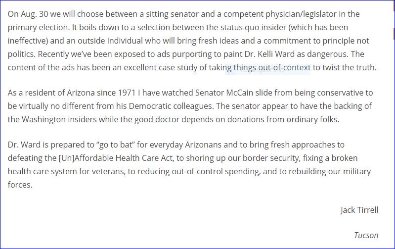 LegalBulldog67's tweet photo. Choose #ConservativeChamp Dr.@kelliwardaz on August 30, 2016 in primary.  A few reasons why via @tucsonstar #AZNotDC https://t.co/hKXAYJDJM2