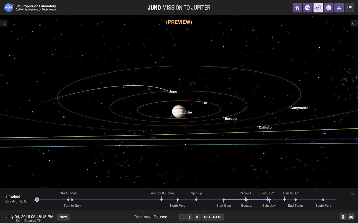 NASAJuno's tweet photo. Don't stop thinking about tomorrow. Use @NASA_Eyes to preview my #July4th #Jupiter arrival https://t.co/4Zka7S9vIJ https://t.co/PUScvwmDgj