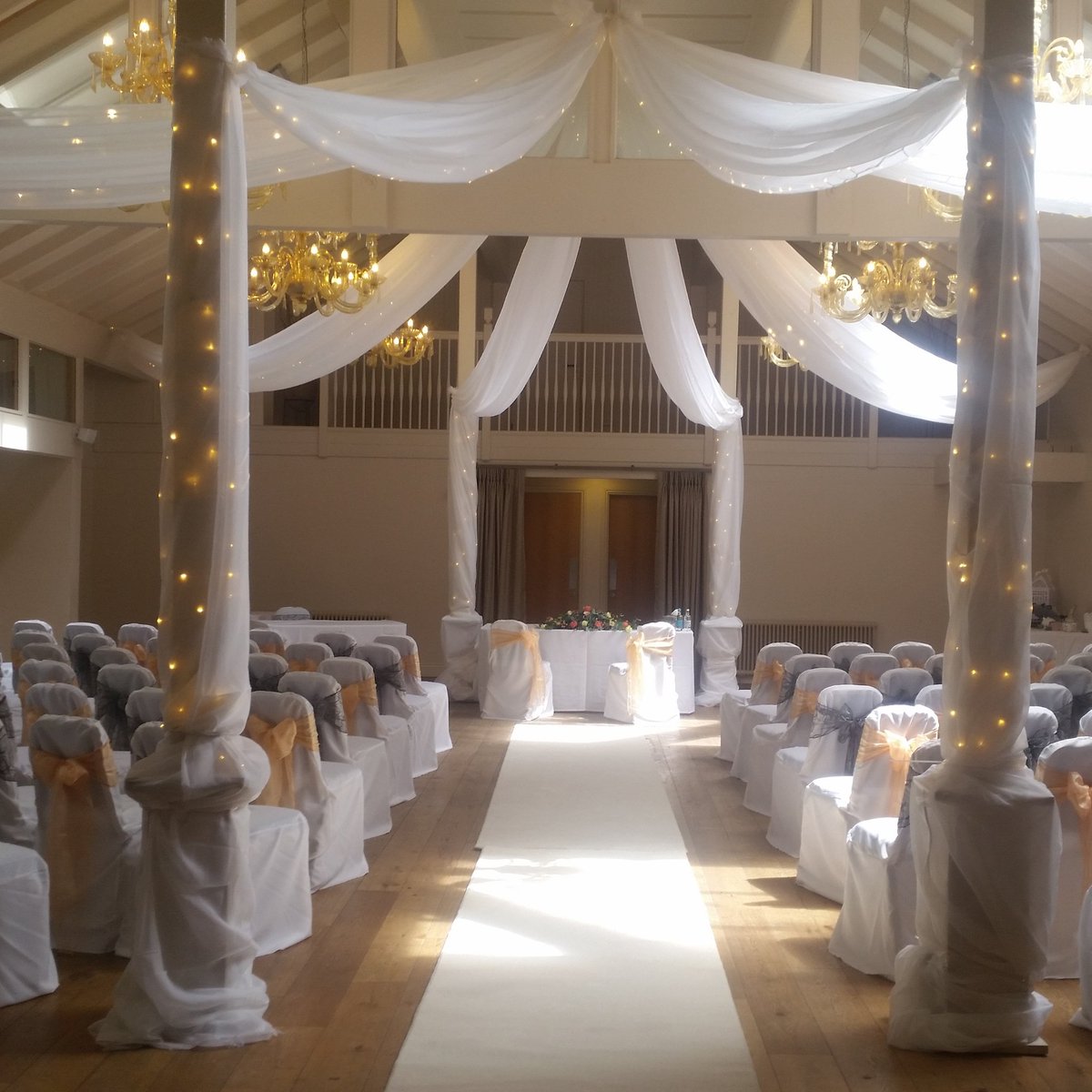 leeanne_broyd's tweet photo. Had s very busy morning doing this #weddingdecoration #weddingceremony #chaircovers #ceilingdrapes #eventperfection https://t.co/MOV8z6T86r