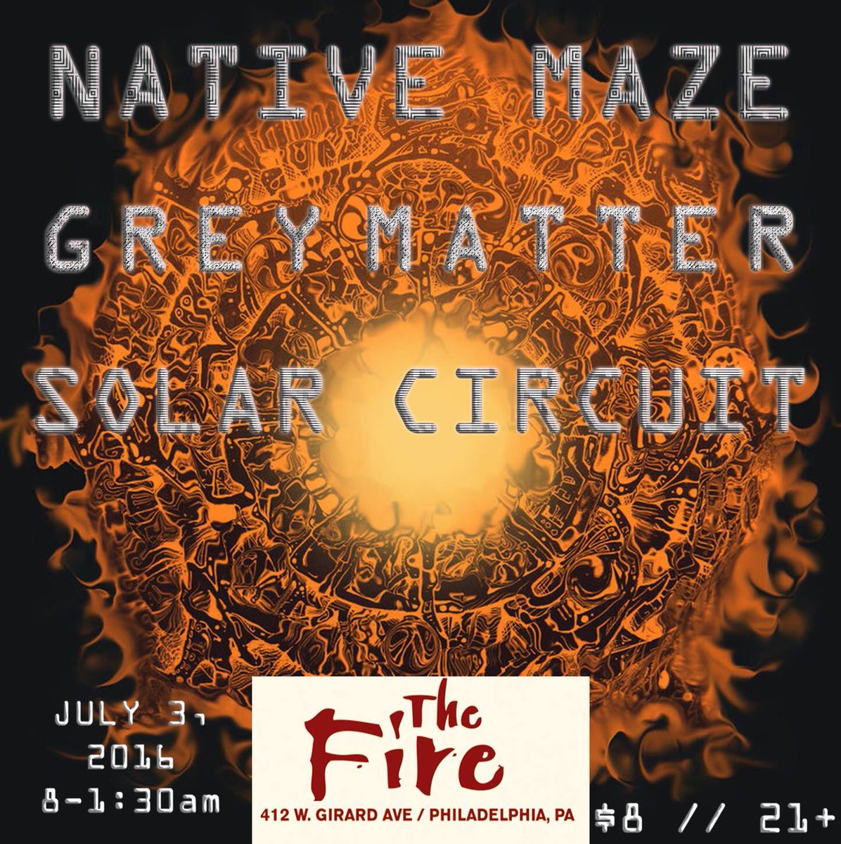 Solar_Circuit's tweet photo. Come out tonight for some patriotic jams with @NJGreyMatter and @nativemaze! #thefirephilly #fishtown #phillyjams https://t.co/gv54kL0nZj
