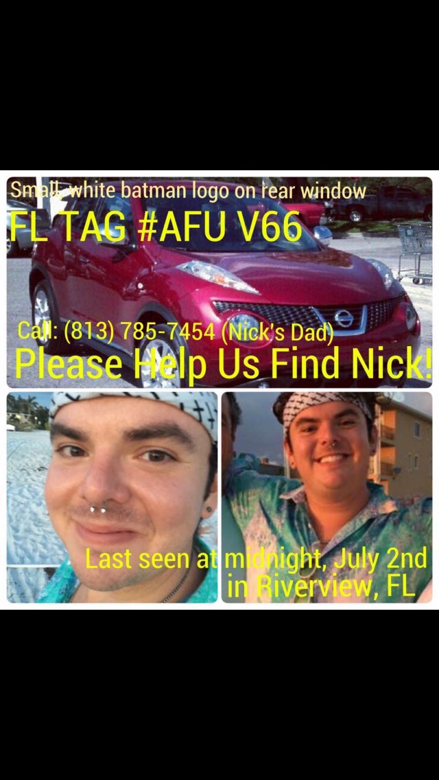 akingsquared's tweet photo. Tampa friends: Please an eye out and help bring @fozzibehr home! #FindNickBehringer https://t.co/6XhENlVFVh