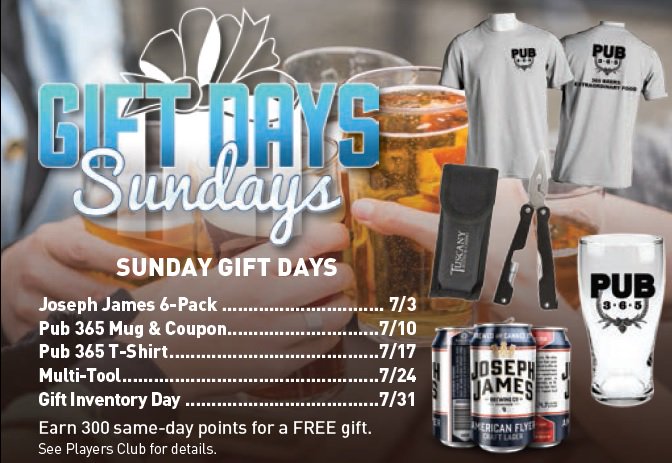 TuscanyCasino's tweet photo. Beer fans are gonna love Sunday #GiftDays in July! #PlayersClub @Pub_365 https://t.co/ZMYQYQ8mjR