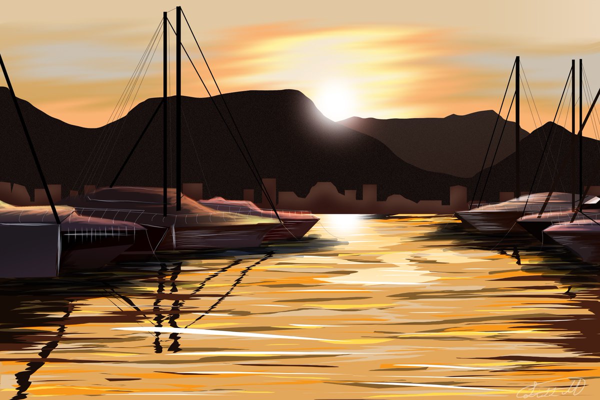 Digital Painting of a Sunset in Polenca :D - referencing off my Dad's picture