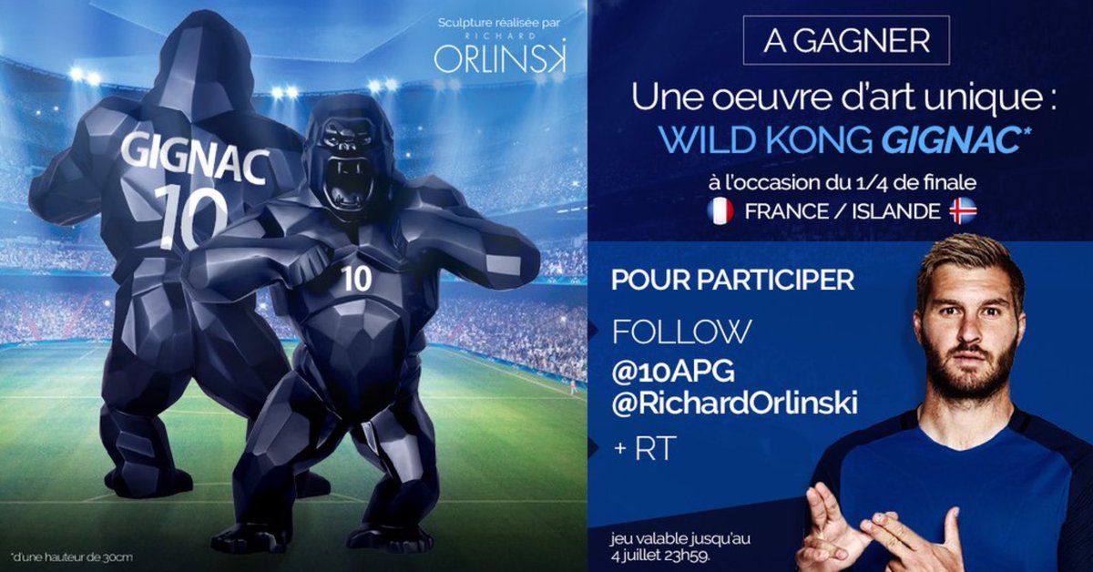 10APG's tweet photo. FOLLOW @10APG &amp; @RichardOrlinski + RT pour gagner une oeuvre d'art unique : #WildKongGignac ! #concours #FRAISL https://t.co/a9M5mDKUWV