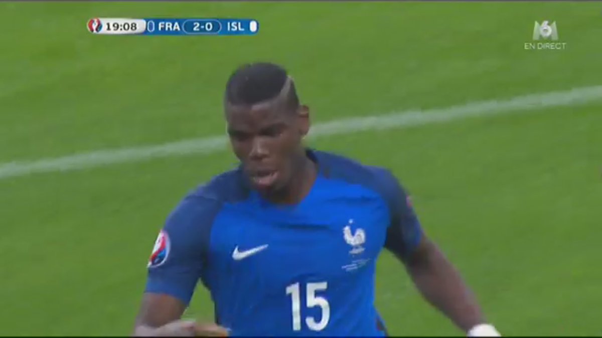 M6's tweet photo. BUUUUUUUUUT de @paulpogba de la tête !!!! 2-0 pour la #FRA...#FRAISL #EURO2016 https://t.co/k559c1quKH