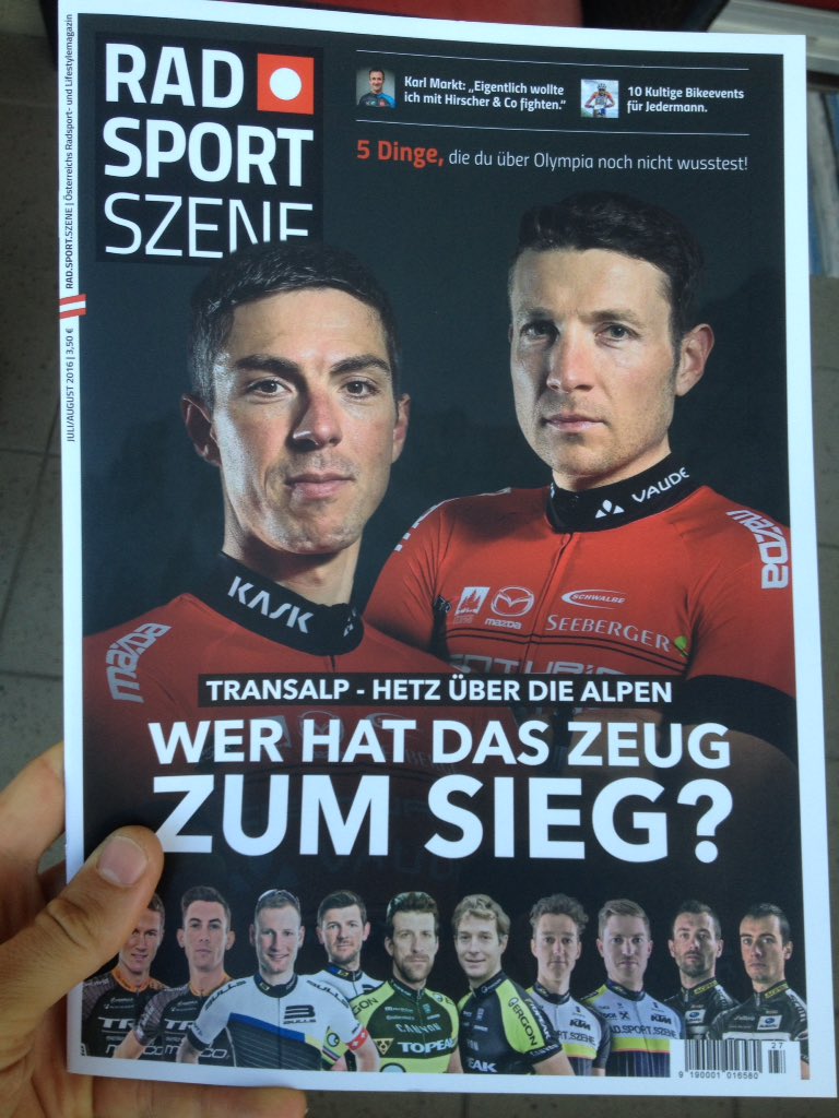 davidschoeggl's tweet photo. schaut gut aus die neue Ausgabe der @RadSportSzene ... Mitfavoriten auf den @BIKETRANSALP Sieg 🙈 https://t.co/sEZOeOPvUH