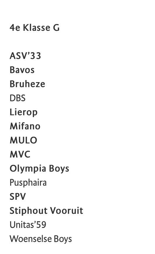 Indeling Bruheze 1 seizoen 2016-2017