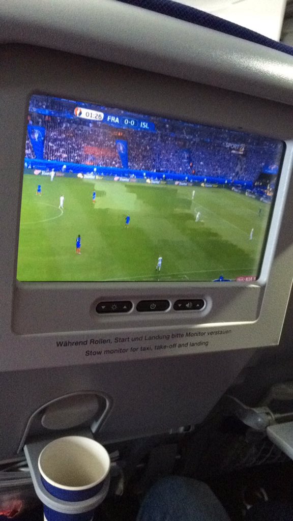 Torenja's tweet photo. Pretty cool that I can watch the France vs Iceland game live inflight! #lufthansa
Go Iceland! #fc_em https://t.co/Xol1XPeSmY