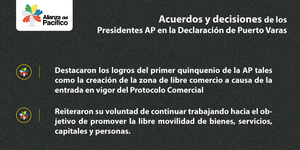 A_delPacifico's tweet photo. Mira aquí👇algunos de los acuerdos y decisiones adoptados por los #PresidentesAP en la Declaración de Puerto Varas https://t.co/7RUNgIBOuI