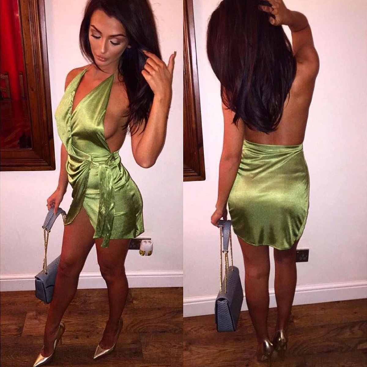 oh polly green satin dress