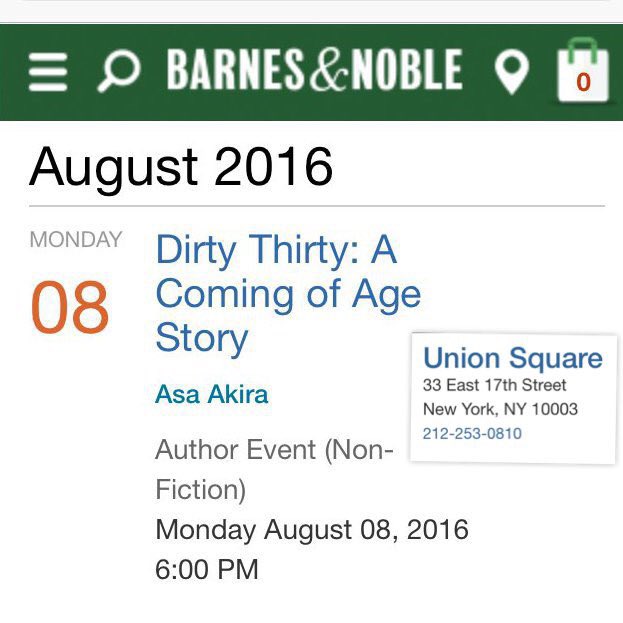 NYC! Get ur copy of DIRTYTHIRTY 1day early! 8/8/16 at 6pm, Barnes&Noble UnionSquare! I'll be there signing&reading