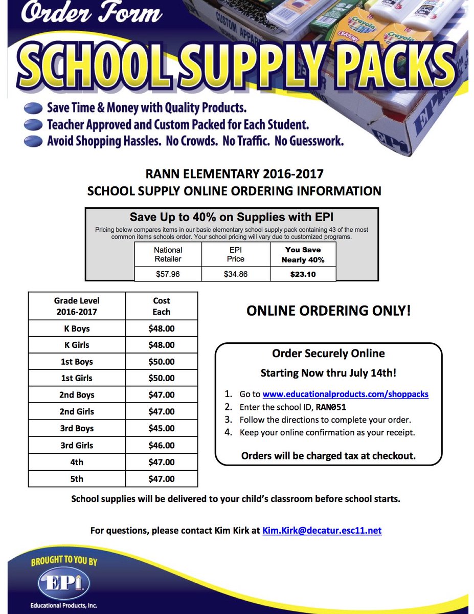 DISDRann's tweet photo. Check this out, order school supplies till July 14th &amp; they will be shipped to Rann for Meet the Teacher Night. https://t.co/Rf4X0ws0Ee
