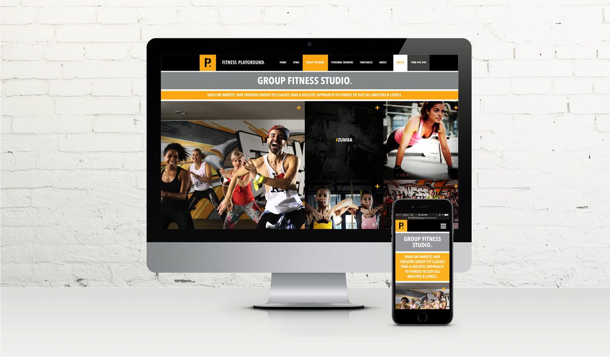 High energy visuals to match a vibrant inner city gym? No worries. Website &amp; brand for Fitness Playground.