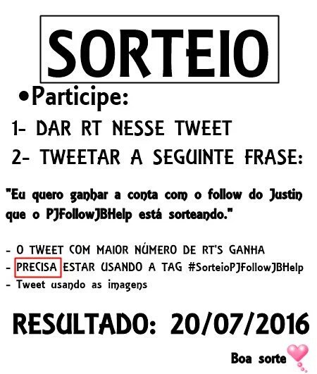 LesbForLau's tweet photo. "EU QUERO GANHAR A CONTA COM O FOLLOW DO JUSTIN QUE O @PJFollowJBHelp ESTÁ SORTEANDO" #SorteioPJFollowJBHelp https://t.co/0hxEK6WMla