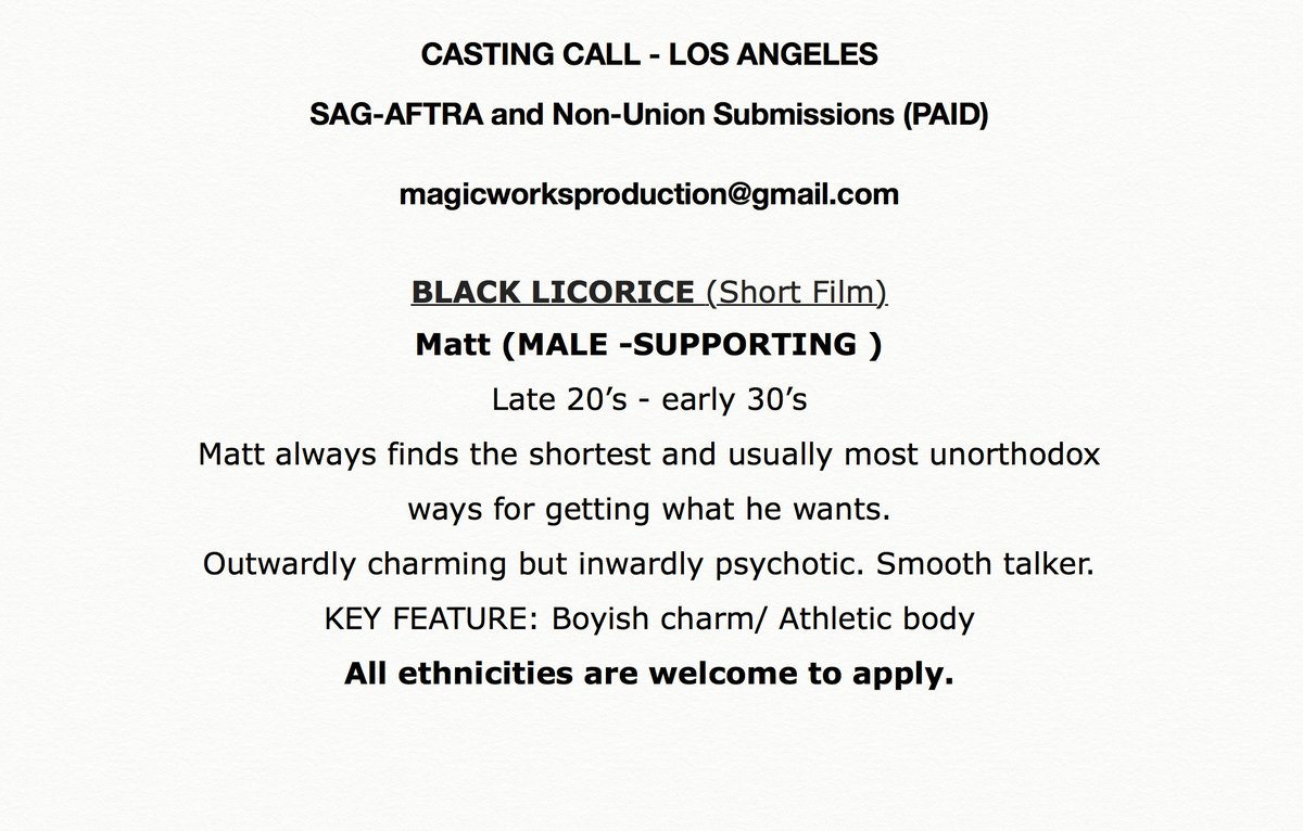 _blacklicorice's tweet photo. #Casting #SupportingRole! SUBMIT must be #LosAngeles based! #actors #castingcall https://t.co/NOZIq3uLtz