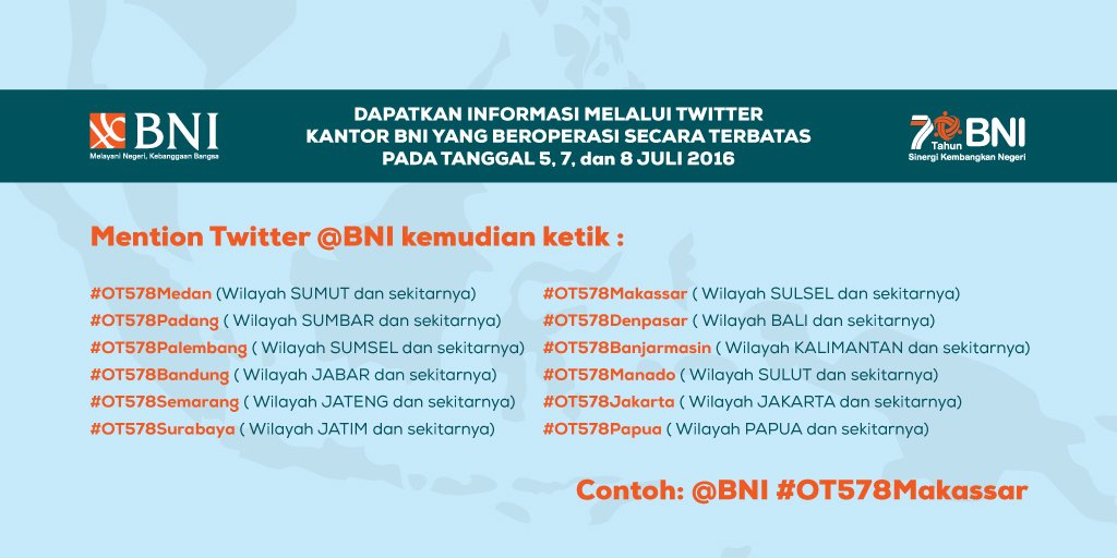 Cara mudah mengetahui kantor BNI yang beroperasi terbatas tanggal 5,7,8 Juli 2016  bisa dilihat caranya disini :