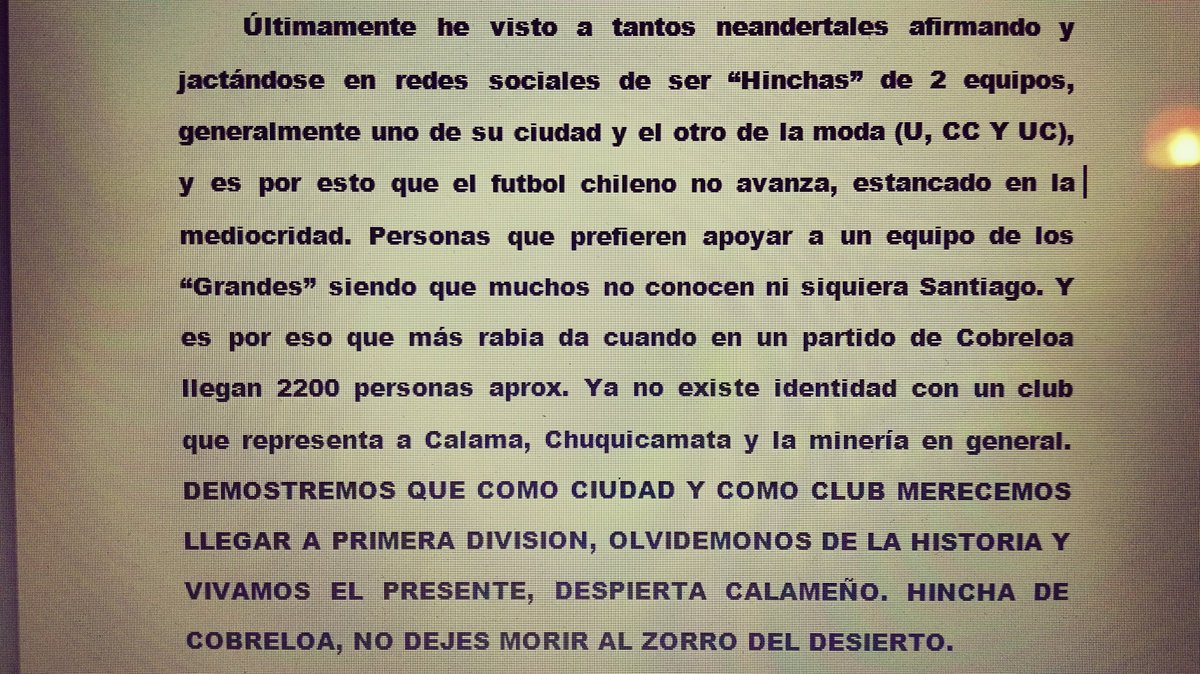 DESPIERTA HINCHA LOÍNO. 
APOYEMOS EN MASA A #COBRELOA  EL PROXIMO PARTIDO FRENTE AL CDA!
<a href="/primerabdechile/">PrimeraBChile</a>