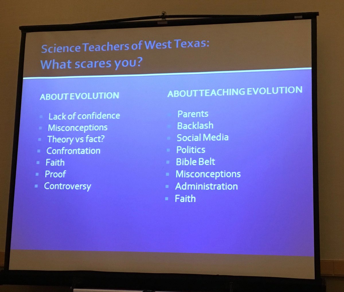 CristineLegare's tweet photo. @PHHawley This is what scares science teachers in West Texas. #HBES2016 https://t.co/lpB7NsVnXj