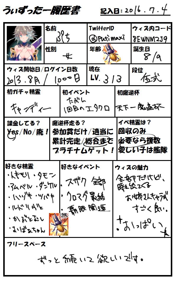 うぃずったー履歴書やってみた! 