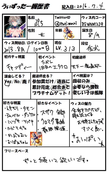 うぃずったー履歴書やってみた! 