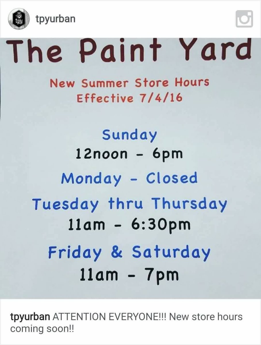 TPYurban's tweet photo. DON'T FORGET EVERYBODY!! NEW STORE HOURS EFFECTIVE TOMORROW!! https://t.co/sCbXVURbsL