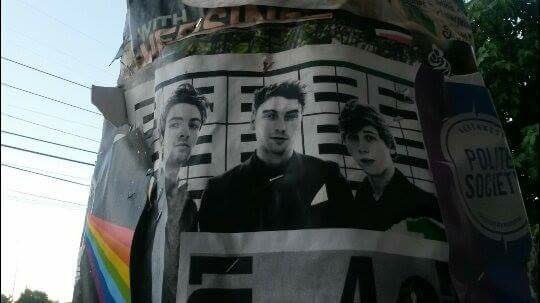 LaraineClaire's tweet photo. Apparently, you know you've made it when your face randomly appears wrapped around telephone poles...@EmblemThree https://t.co/p4LyyW6Dnp