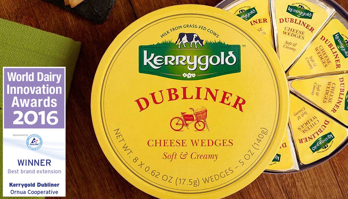 ornua's tweet photo. #Kerrygold #Dubliner wins Best Brand Extension at 2016 World Dairy Innovation Awards for new Cheese Wedges. #WDIA16 https://t.co/IH62QwfGrW