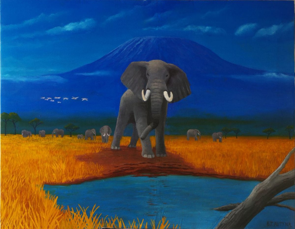 African Elephants visit a watering hole
>>artsales.in/index.aspx >>#painting #art #oil #pencil #drawing