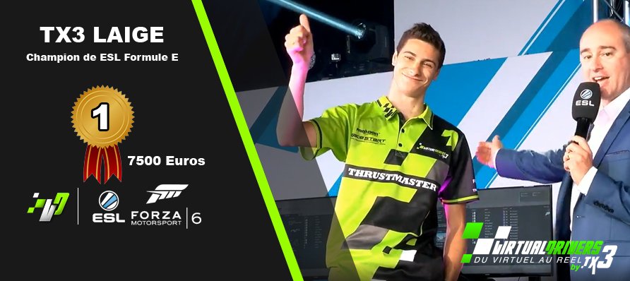 TMThrustmaster's tweet photo. Congrats to Laige for the win in the @FIAformulaE #RaceOffPro Finals! @ESL @ForzaMotorsport @FIAformulaE https://t.co/kYmaVTfI0F