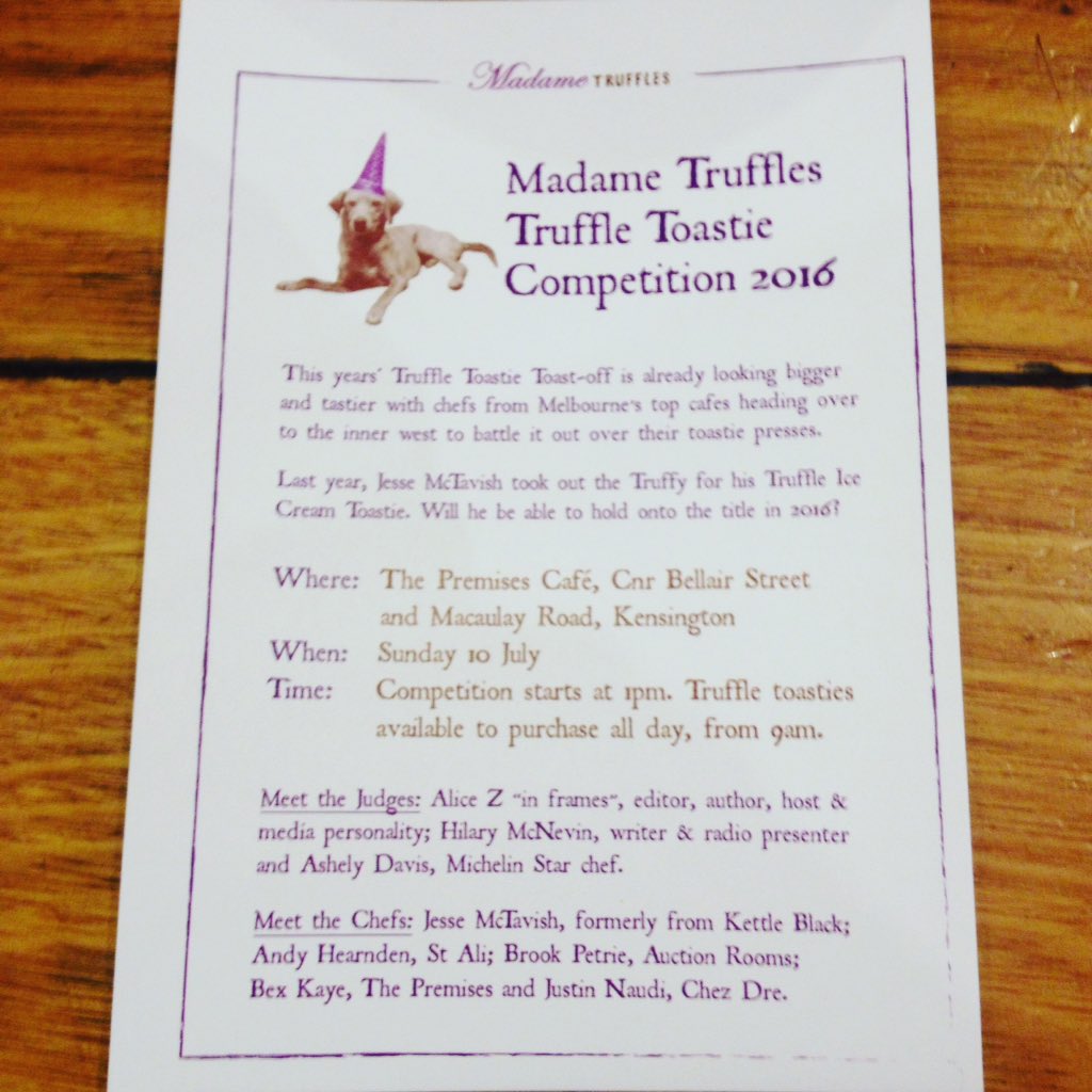 Bexstakaye (@bexstakaye) on Twitter photo This Sunday <a href="/ThePremises/">The Premises</a> <a href="/MadameTruffles/">Madame Truffles</a> Toastie Comp show down..5 chefs having a toast off #imtheonlyfemalew/4boys This Sunday <a href="/ThePremises/">The Premises</a> <a href="/MadameTruffles/">Madame Truffles</a> Toastie Comp show down..5 chefs having a toast off #imtheonlyfemalew/4boys