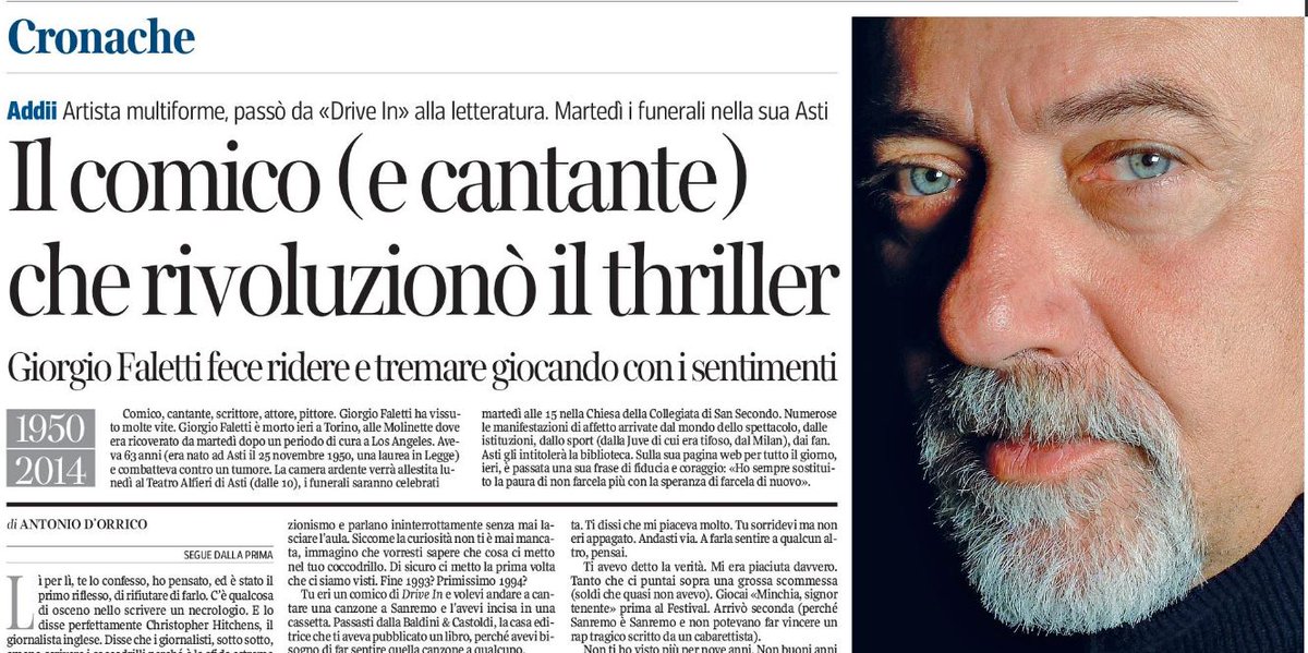 Corriere's tweet photo. 4 luglio 2014, muore Giorgio Faletti  #ArchivioCorriere: https://t.co/Q8hCUQ45Se https://t.co/ovb1bzktJb