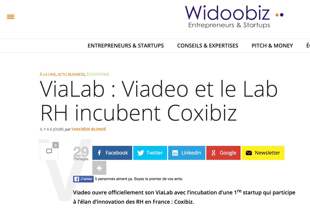 EmilieTortora's tweet image. [article] @Widoobiz ViaLab : @Viadeo et le @LeLabRH incubent @Coxibiz widoobiz.com/ecosysteme/via… #innovation #startup