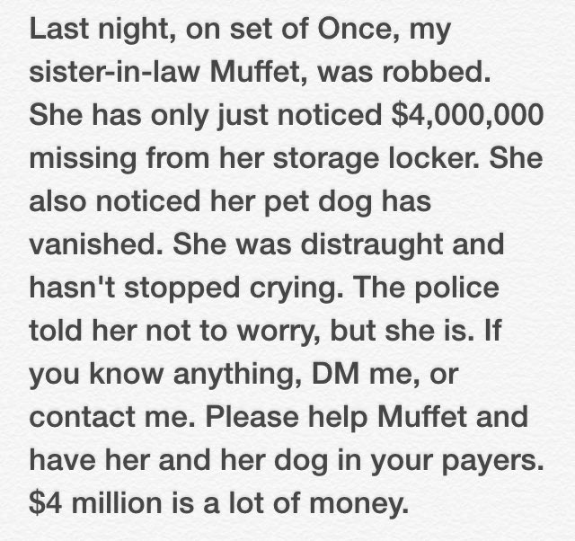 ChrisOberlinn's tweet photo. Muffet is distraught! https://t.co/8CCQkx0Vty