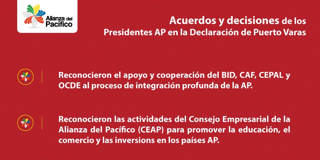 A_delPacifico's tweet photo. Estos son👇algunos acuerdos y decisiones adoptados por los #PresidentesAP en la Declaración de Puerto Varas https://t.co/5SIx519hdc