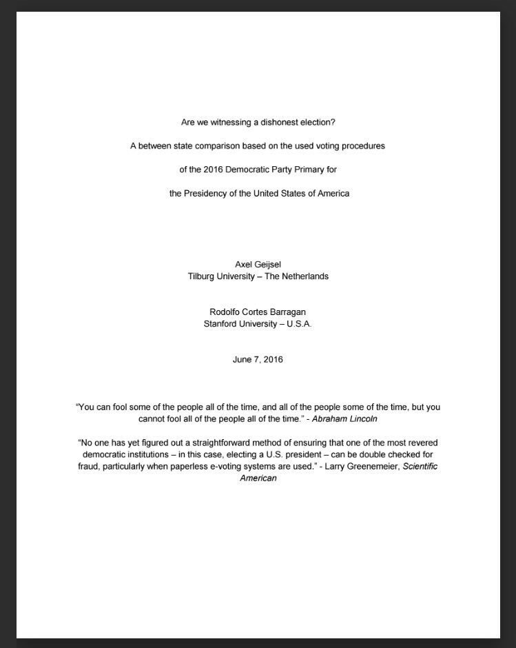 NMForBernie's tweet image. Bernie was robbed. Stanford study with evidence of #ElectionFraud favoring @HillaryClinton #ExitPollGate