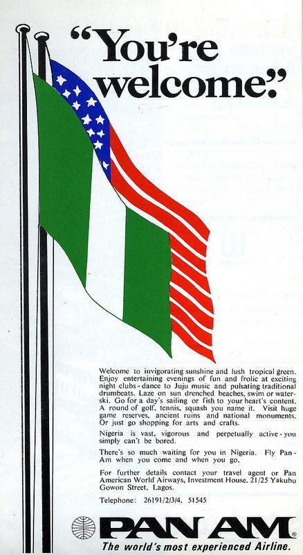 LOSairport's tweet photo. A look back, a look forward - 1975 Guide to #Lagos Nigeria #PanAm Ad; @Delta today #4thOfJuly #July4inNGR #July4th https://t.co/fE9Qjsq4A8