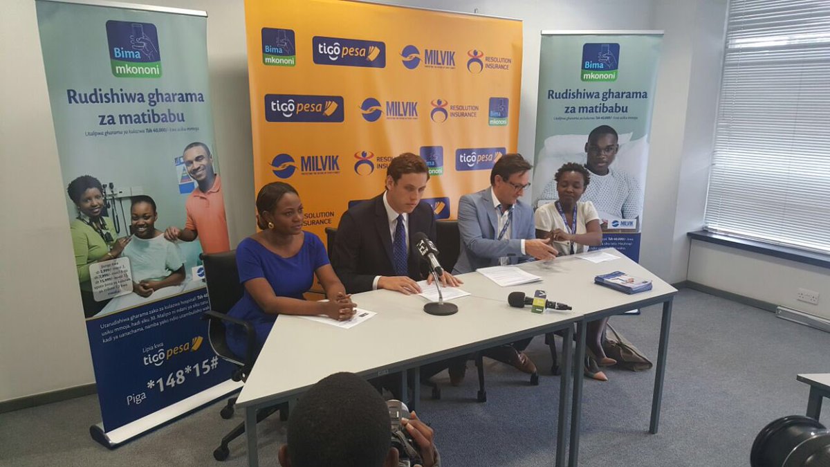 FSDTanzania's tweet photo. Bima mkononi, a hospital cash-mobile insurance product was launched today by #Tigo #Milvik and #ResolutionInsurance https://t.co/P6mLQ4ca5t