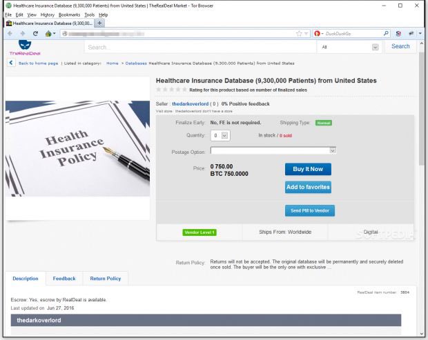 lucrypt's tweet photo. Hacker Puts 9.3 Million Records Up for Sale from #Healthcare Insurance Company https://t.co/7OrVjDZHEQ #infosec https://t.co/0V3ijZNcuY