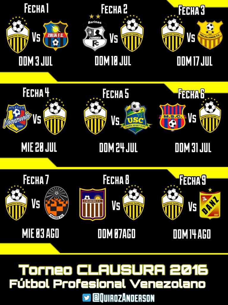 QuirozAnderson's tweet image. Calendario del @DvoTachira para el #CLA2016. 

Ya jugó la primera fecha.
1-1 VS ZUL.

#FutVe 🇻🇪