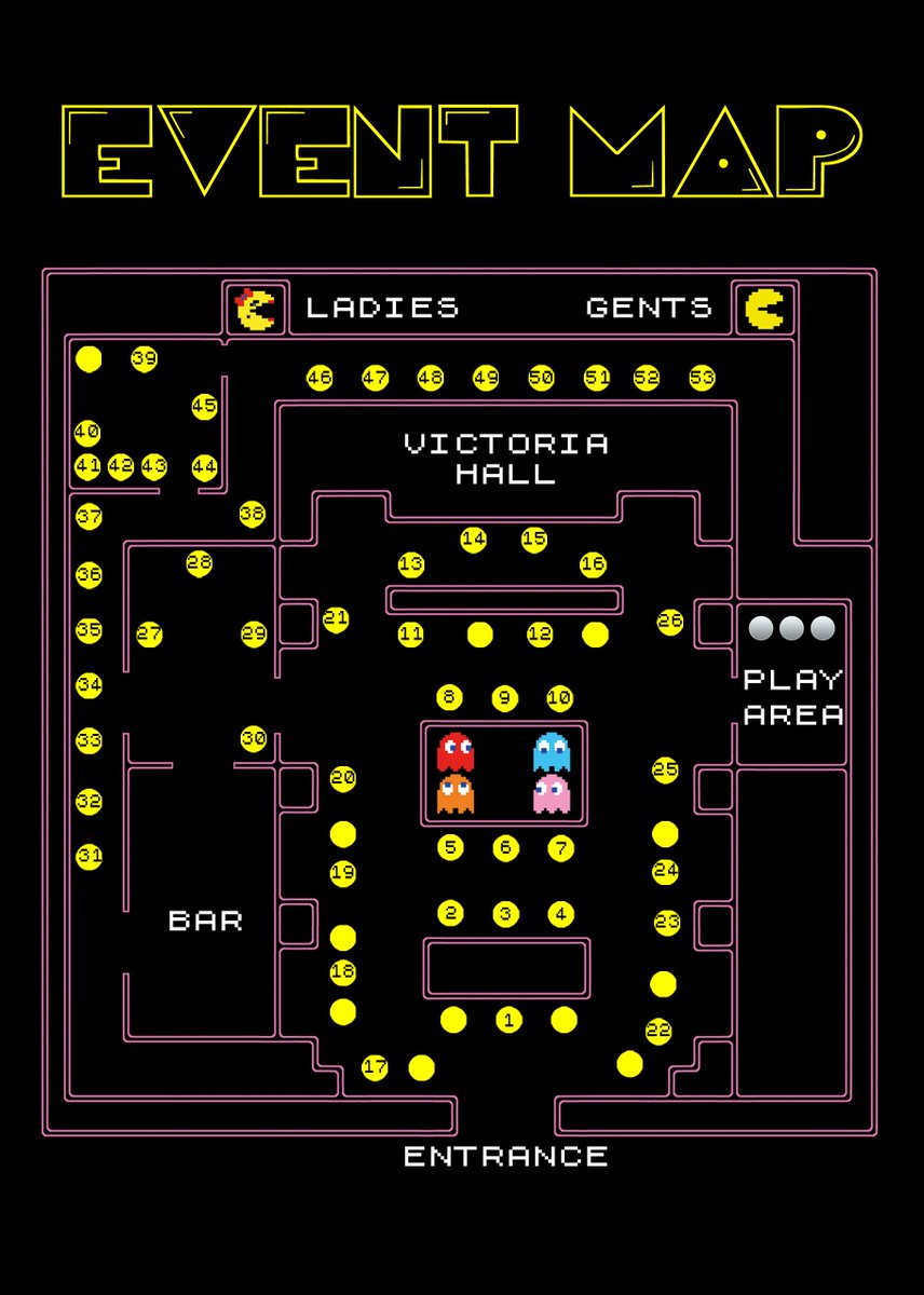 RetEvents's tweet image. Its the map of the @LeedsTownHall for the Super Retro Games Fair! #pacmap 16th July - 11am - 6pm £2entry