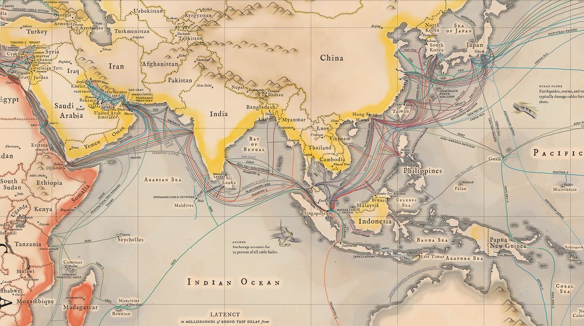 uAbureau's tweet photo. Map of all the underwater #cables that connect the #internet https://t.co/Bkk2GgHsrf #water #network #visualization https://t.co/w65u0246eD