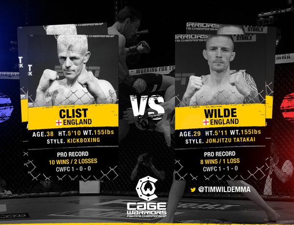CageWarriors's tweet photo. Our 5th #CWFC77 preview is @scottclist v @TimWildeMMA Wilde:"Don't blink or else before you know, it's over" #MMA https://t.co/53rWduWdpk