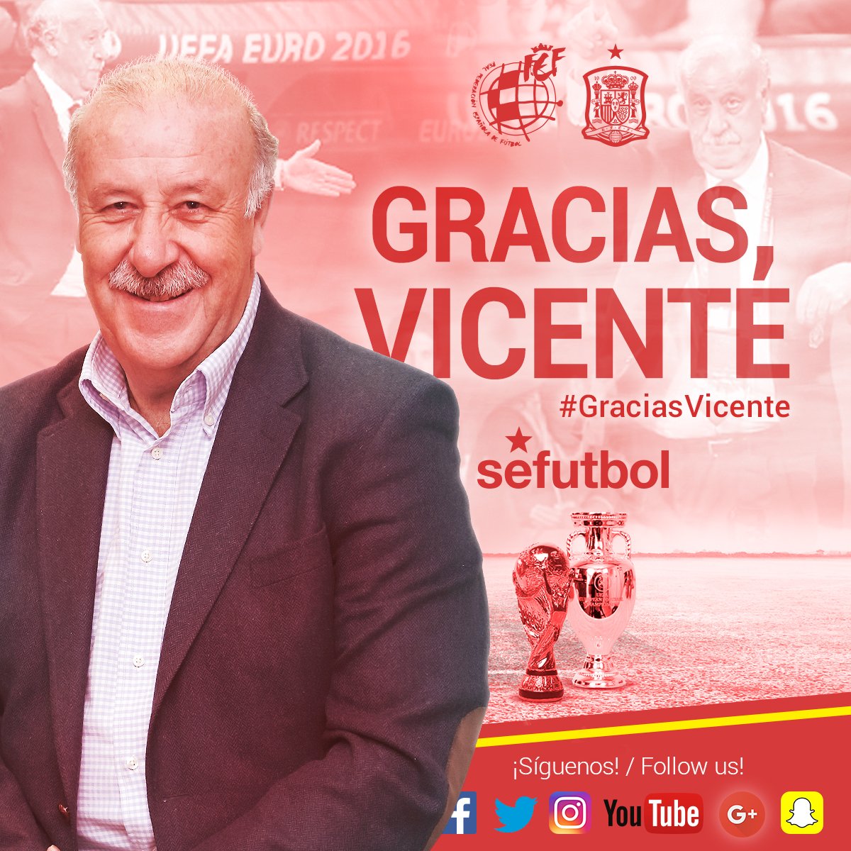 Selección Española de Fútbol on "OFFICIAL | Del Bosque, no longer to Spain (@SeFutbol) Head Coach #GraciasVicente https://t.co/b6XbIud2Yp https://t.co/H7t8LX2ZlG" / Twitter